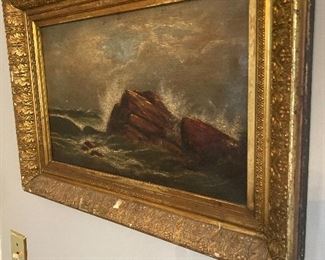 Oil on canvas of waves crashing scene