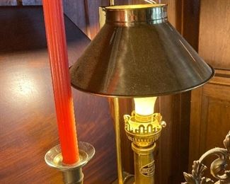 One of a pair of great brass tablelamps