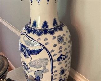 One of a pair of large Asian blue and white vases