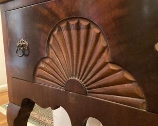 Detail of fan carving on chest