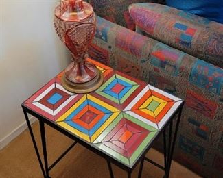 Super cute Mid century iron and tile top table