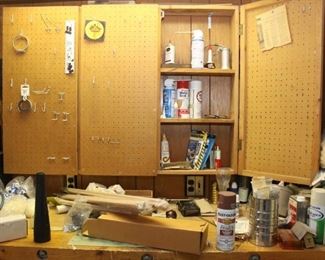 Basement Work Bench w/ many small hardware items