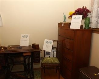 Vintage Tallboy & Antique Electric Singer Sewing Machine