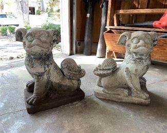 Pair of cement Foo Dog statues