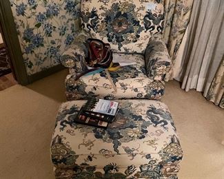 The side chair blends into the wallpaper.  Like vintage camo