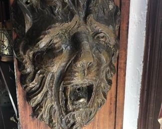 Architectural salvage fountain lion head bust