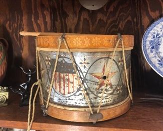 Antique snare drum with patriotic shield
