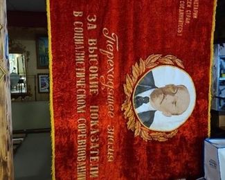 Large Velvet Lenin Flag / Banner with Fringe - Double sided 