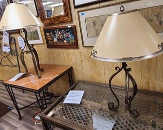 Vintage Hand Forged Wrought Iron Table Lamps