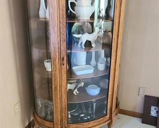1 of 2 Antique Bent Glass Paw Feet Curio Cabinet