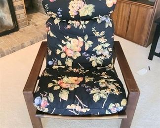 1 of 5 High End Designer Reclining Wood/Fabric Strap Bottom Chair 