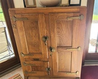 1 of 2 Vintage Ice Box (solid Oak with Tin lined interior)