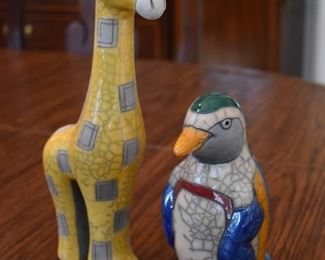 Crackle glaze penguin and giraffe