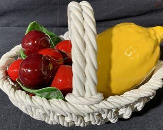 Ceramic Lemon and Cherries in Basket
