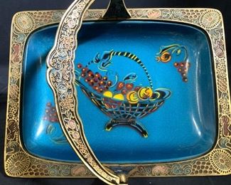 Collectible Brass & Enamel Footed Table Basket,
