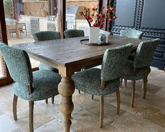 6 dark Teal upholstered chairs $250 each  20" Wide (TABLE SOLD) 