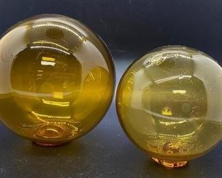 Pair of Amber Glass Fishing Net Float Balls Orbs
