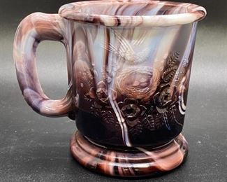 Purple White Slag Glass Coffee Cup Mug Birds  Cat