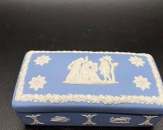 Vintage Blue Jasperware Wedgwood Rectangle Jewelry Trinket Box