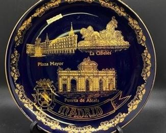 Vintage Cobalt Gold Gilt Souvenir Plate Madrid Spain