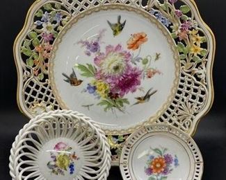 Vintage Floral Basket Lace Edge China Porcelain Plate Dishes