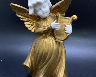 Vintage Gold Angel Playing Harp Figurine