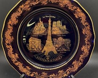 Vintage Limoges 22k Cobalt Gold French Eiffel Tower Paris Souvenir Plate