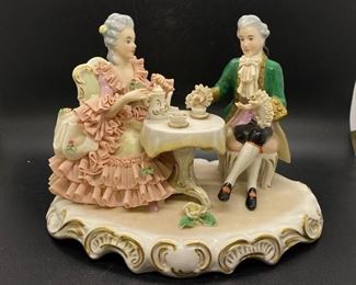 Vintage Porcelain Lace Victorian Couple Figurine Dresden Messien