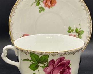 Vintage Stinthal White w Pink Roses Large Coffee Tea Cup Saucer