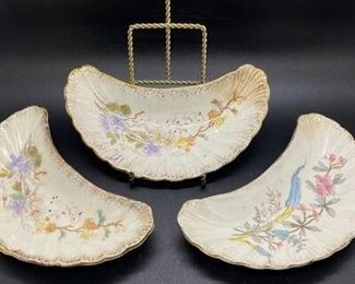 Set of 3 Antique China Crescent Bone Plates