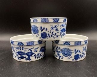 Set of 3 Blue Onion Ceramic Ramakin Bowls by Mann