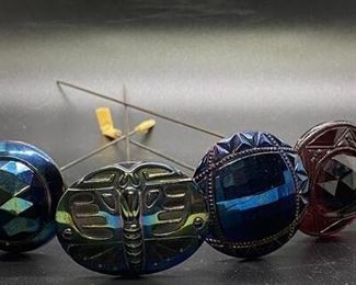 Set of 4 Vintage Antique Purple Violet Carnival Art Glass Hat Pins Czechoslovakia