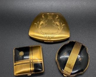 Set of 3 Vintage Gold Tone Powder Lipstick Rogue Makeup Compacts