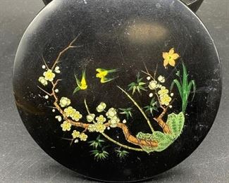 Small Black Plastic Swallows and Flowers Design Footed Trinket Dish Bowl
