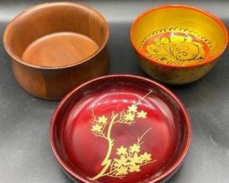 Variety Lot of 3 Wooden Bowls Dishes