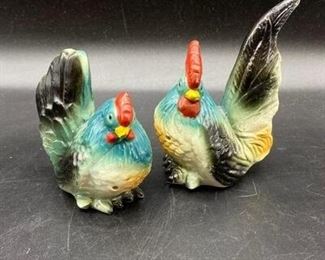 Vintage Ceramic Rooster Hen Chicken Salt Pepper Shakers