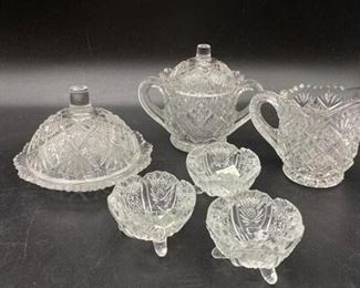Vintage Depression Glass Salt Cellars Personal Cream Sugar Covered Butter