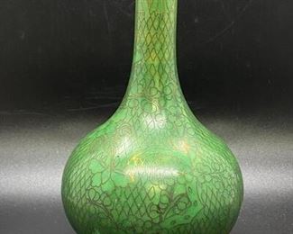Vintage Green Enamel Cloisonne Brass Vase