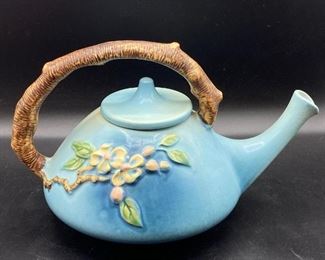 Vintage Roseville Pottery Robins Egg Blue Apple Blossom Tea Pot