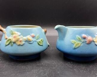 Vintage Roseville Pottery Robins Egg Blue Cream Sugar Set