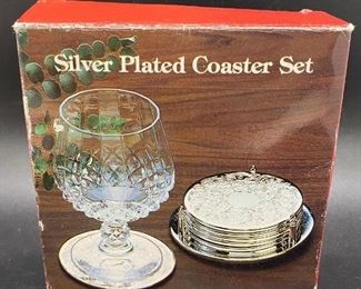Vintage Silver Plated Drink Coaster Set in Box