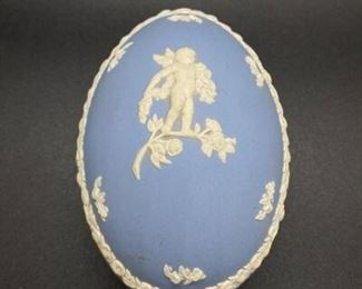 Vintage Wedgwood Pale Blue Jasperware Cherub Egg Shaped Trinket Dish