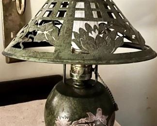 ARTS & CRAFTS HEINTZ ART SILVER ON PATINATED METAL TABLE LAMP 