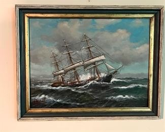 OIL ON CANVAS ‘CLIPPER SHIP AT SEA’ PAINTING - A. GABALI 