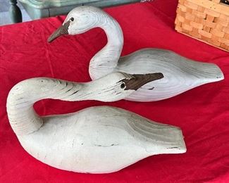 CARVED WOODEN SWANS SIGNED BY CARVER