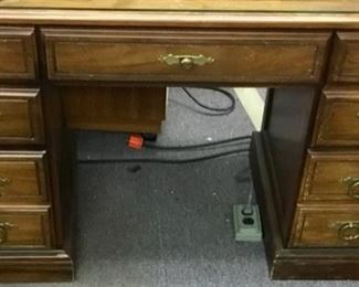 VINTAGE 9-DRAWER DESK WITH GLASS TOP