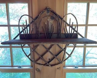 Antique bent stick Adirondack wall shelf