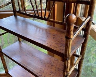 Two antique bamboo Adirondack display shelves