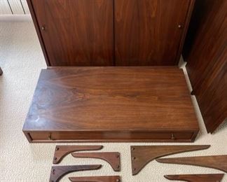 Very cool vintage MCM walnut wall-mounted book shelf & storage unit
