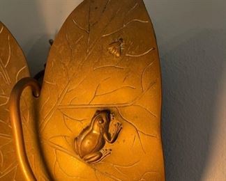 Antique brass Lilly Pad wall sconce with frog and fly detail